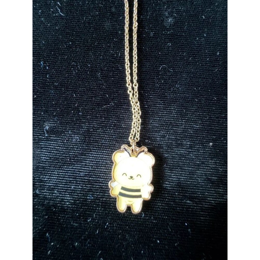 Gold-Tone Bee Bear Enamel Pendant Necklace, 18"